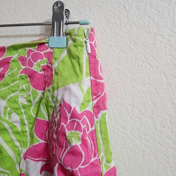 LILLY PULITZER Pink Green Lotus Frog Pleated Skirt Size 2 - Picture 4 of 6